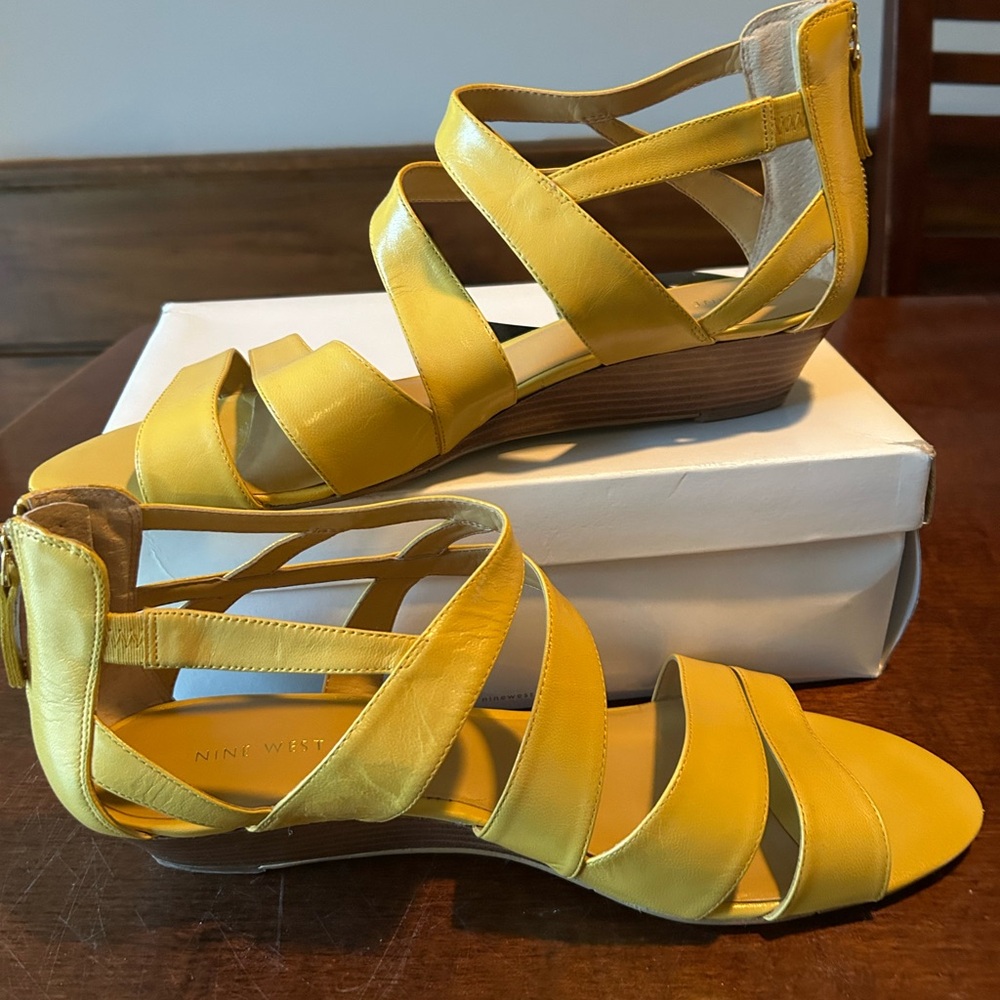 Nine West Mustard Strappy Wedge Sandals
